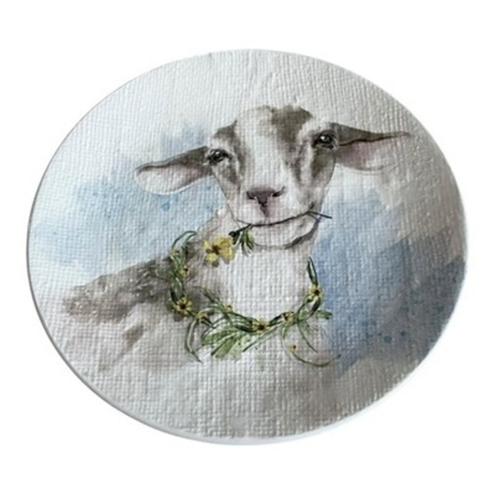 Set 2 Pier 1 Imports Goat Lamb Flower Crown Ironstone Salad Dessert Plate 8.7"